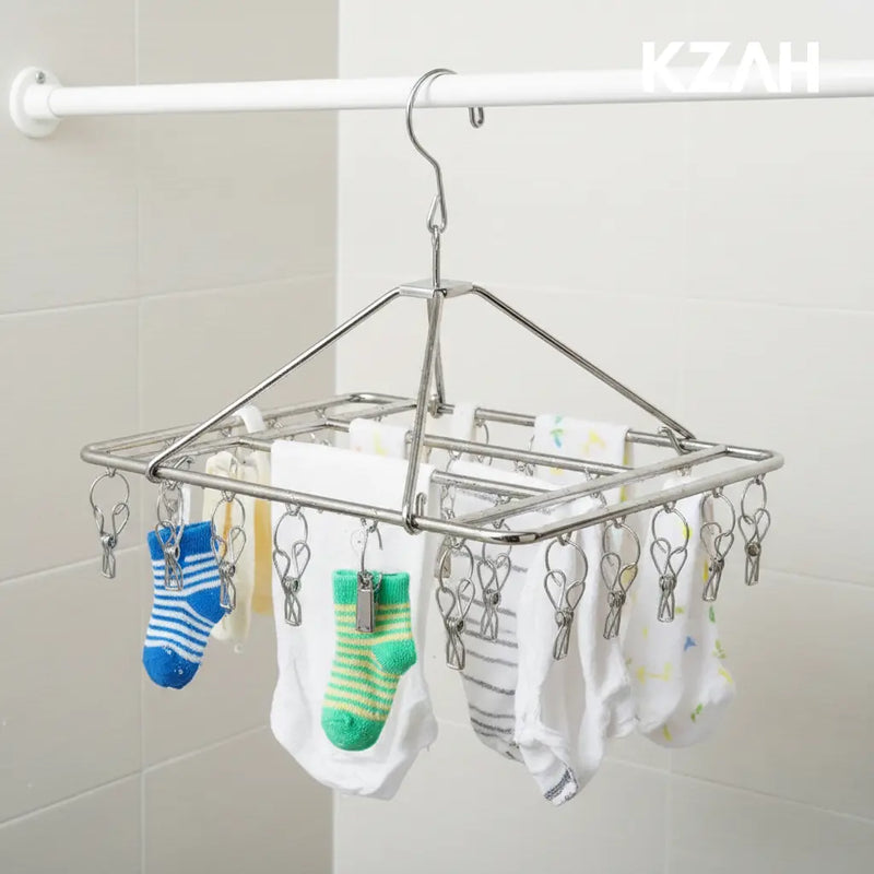 Varal de Inox com 40 Prendedores Giratório 360° Retrátil